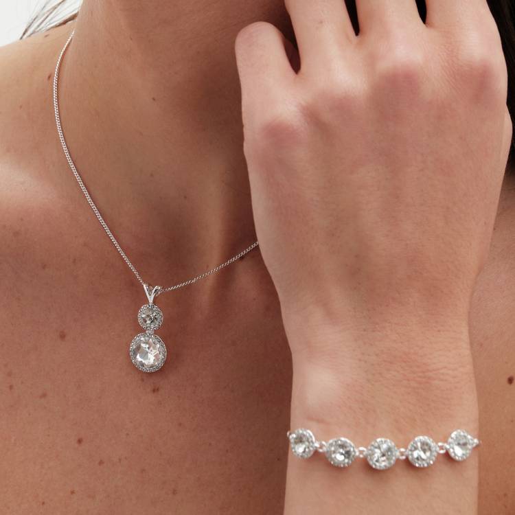 Jon Richard silver plated crystal halo solitaire set 3 piece, UK version