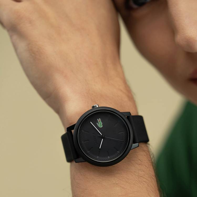 Lacoste men's watch black silicone strap 42mm, imported from the UK
