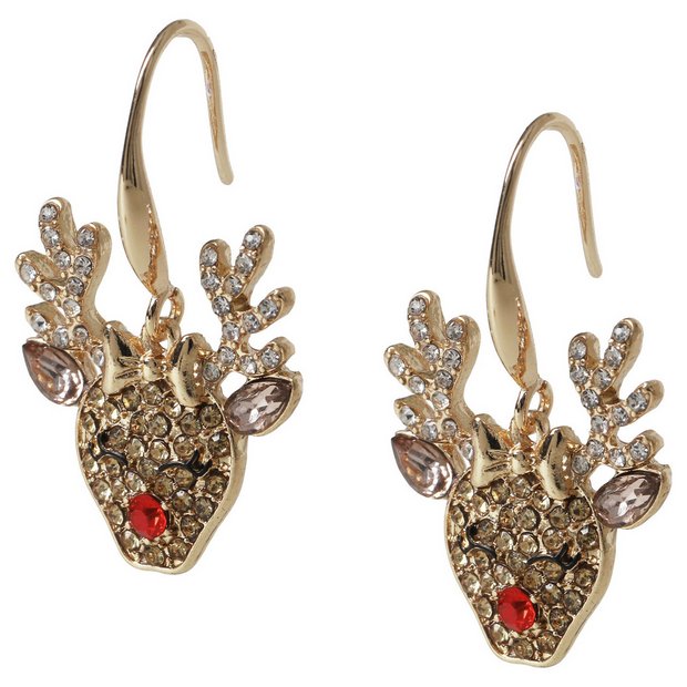 Liars & Lovers gold tone reindeer drop earrings - British product