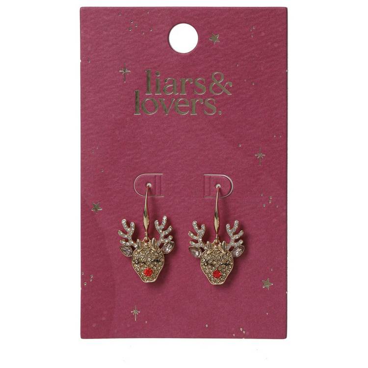 Liars & Lovers gold tone reindeer drop earrings - British product