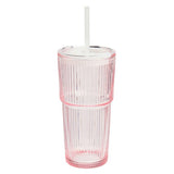 Argos Home pink ribbed glass with reusable straw, UK version