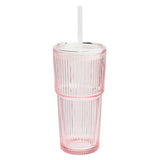 Argos Home pink ribbed glass with reusable straw, UK version