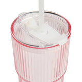 Argos Home pink ribbed glass with reusable straw, UK version