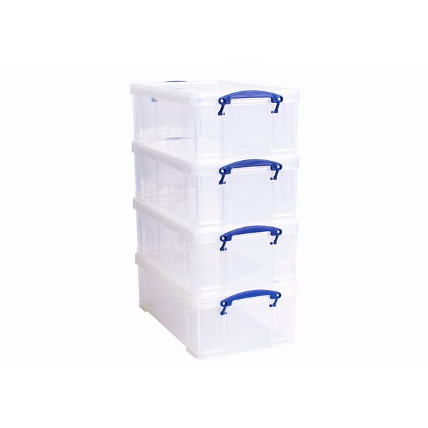 Really Useful clear storage boxes set of 4, imported from the UK