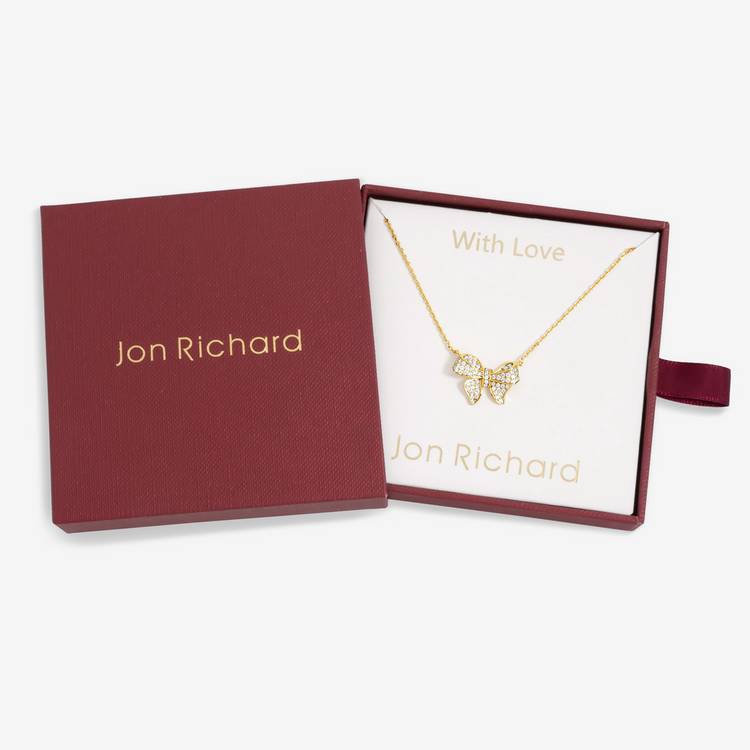Jon Richard gold-plated bow pendant necklace with crystals, British brand