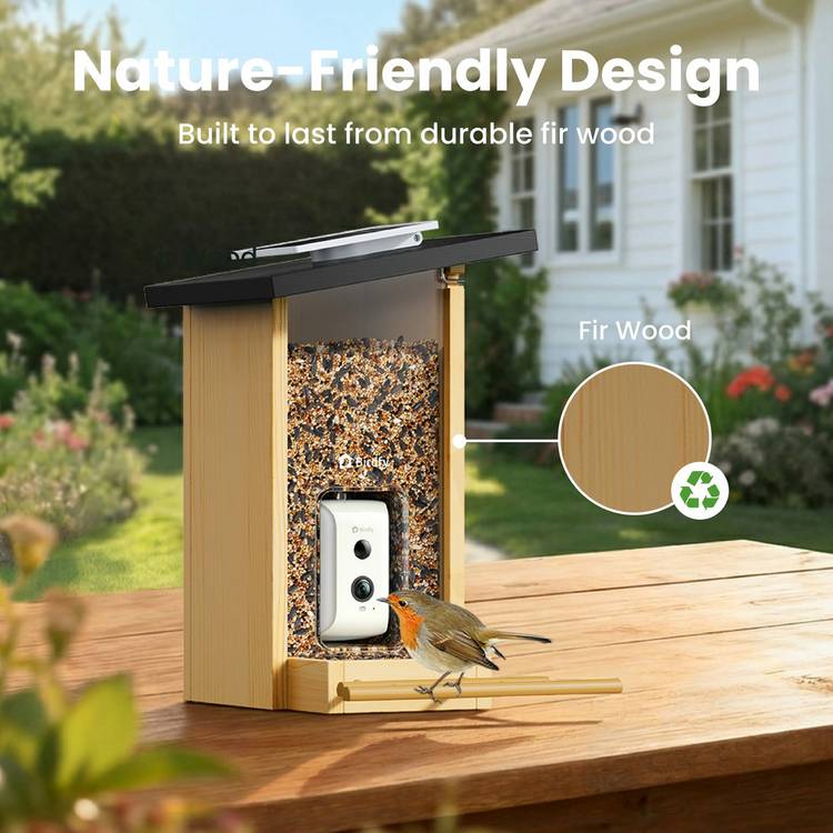 Birdfy Ebony Lite bird feeder with solar panel, imported from the UK