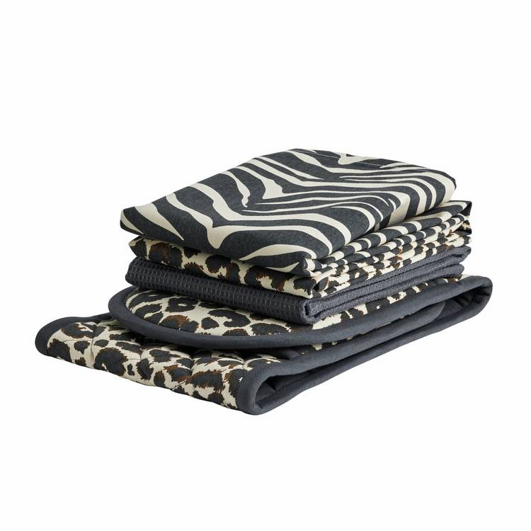 Argos Home kitchen textile set grey animal print, imported from the UK