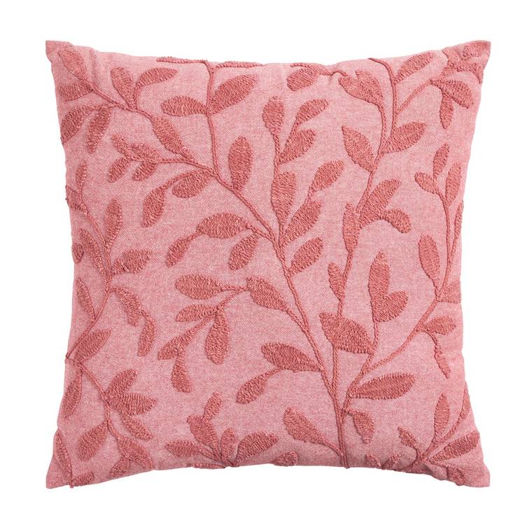 Argos Home cushion pink embroidered leaves 50x50cm (British brand)
