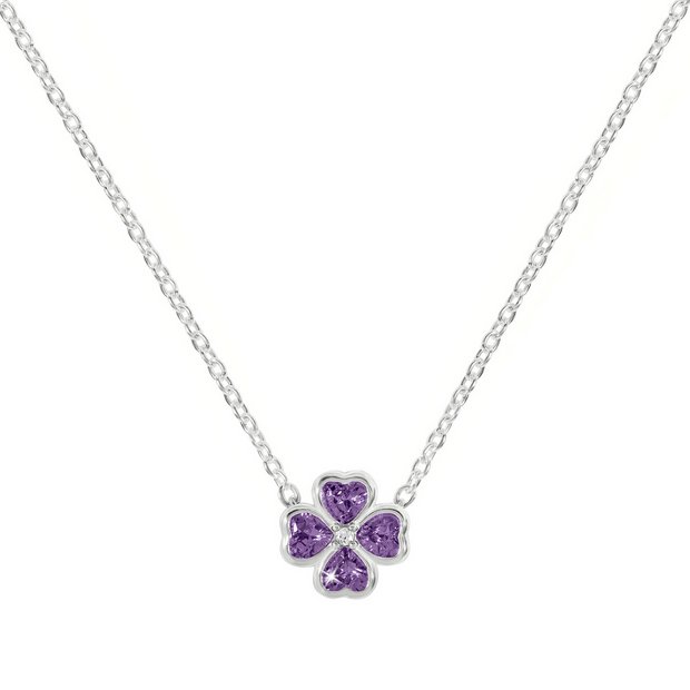 Radley necklace purple cubic zirconia heart flower pendant, UK version