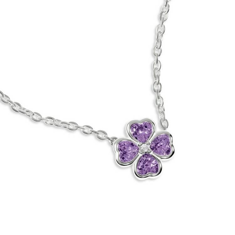 Radley necklace purple cubic zirconia heart flower pendant, UK version