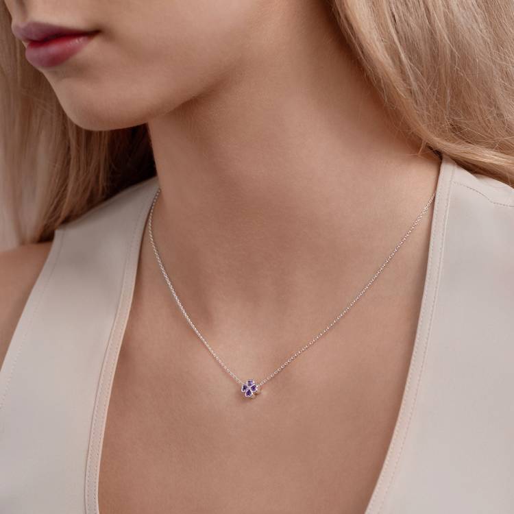 Radley necklace purple cubic zirconia heart flower pendant, UK version