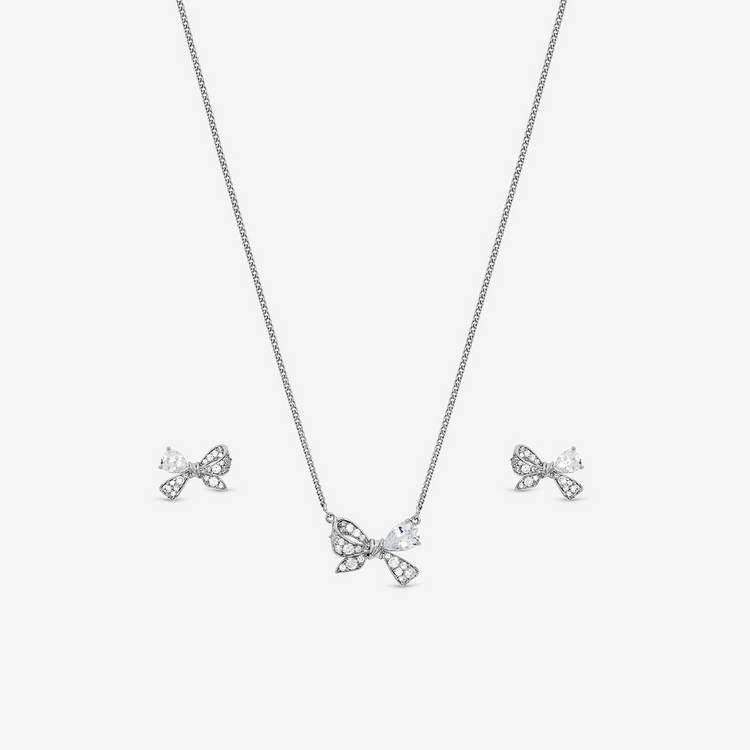 Jon Richard bow set with rhodium plating and crystals (British brand)