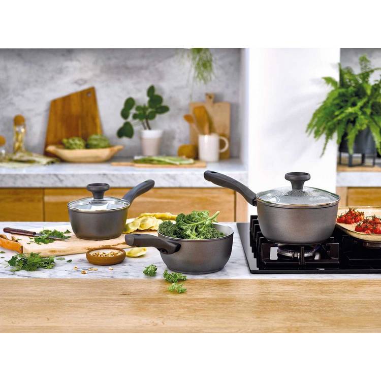 Prestige Earth 3 piece aluminium pan set grey, imported from the UK