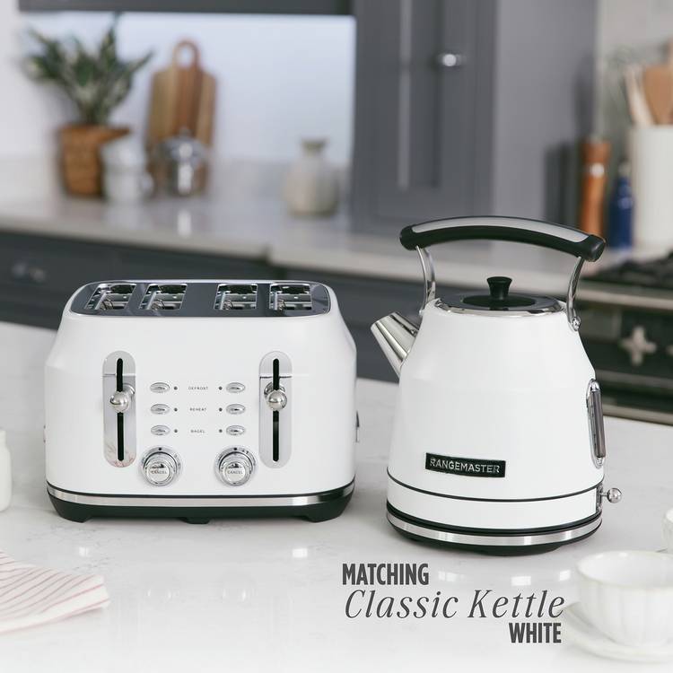 Rangemaster Classic 4 Slice Toaster in White, imported from the UK