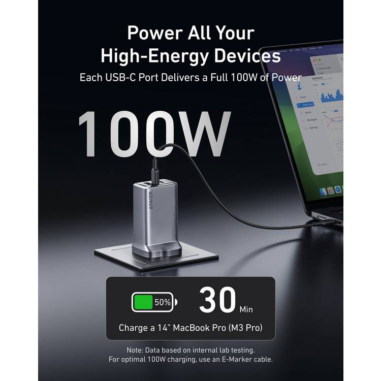 Anker Prime 100W GaN wall charger silver (British brand)