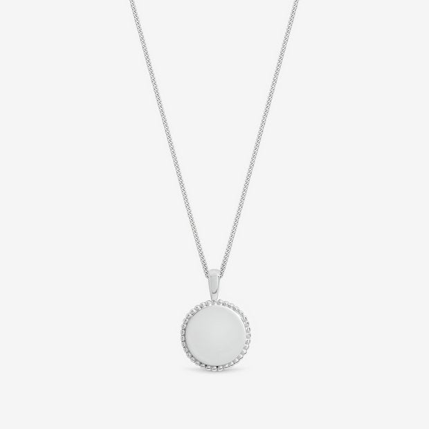 Simply Silver beaded edge round pendant necklace 16-inch, imported from the UK