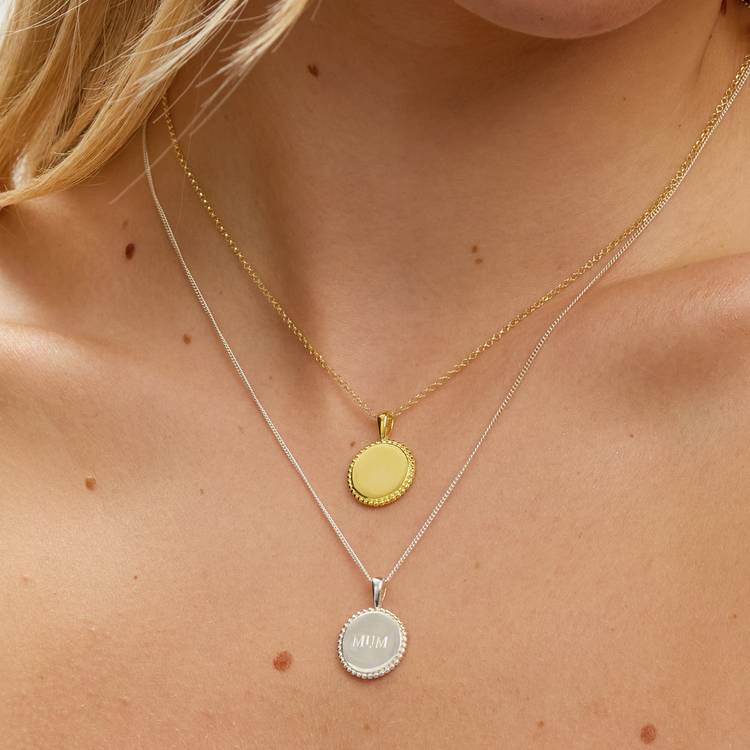 Simply Silver beaded edge round pendant necklace 16-inch, imported from the UK