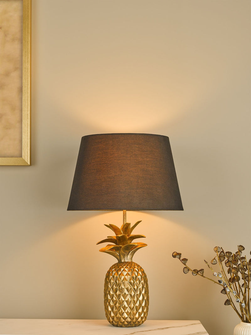 Dar Lighting Gold Safa table lamp with black shade, imported from the UK