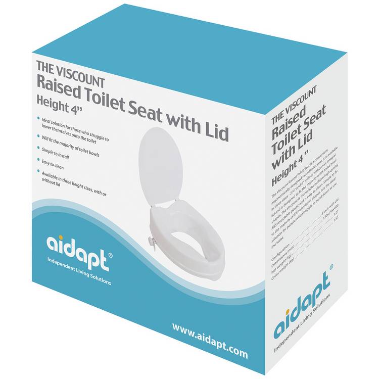 Aidapt raised toilet seat with lid 4 inch, imported from the UK
