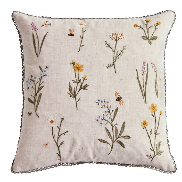 Argos Home embroidered cushion beige 43x43cm, UK version