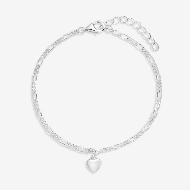 Simply Silver Fine Figaro Heart Bracelet 20cm - British product