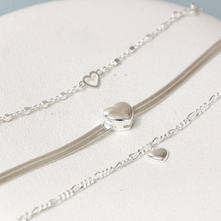 Simply Silver Fine Figaro Heart Bracelet 20cm - British product