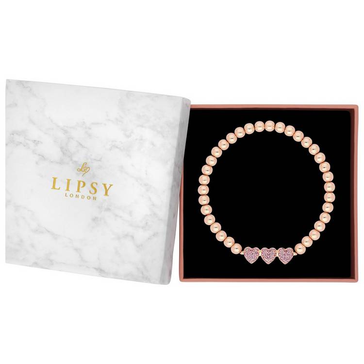 Lipsy rose gold plated stretch bracelet micro pave pink, UK version