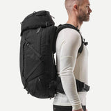 Decathlon travel backpack 56L black clamshell opening (British brand)