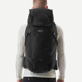 Decathlon travel backpack 56L black clamshell opening (British brand)