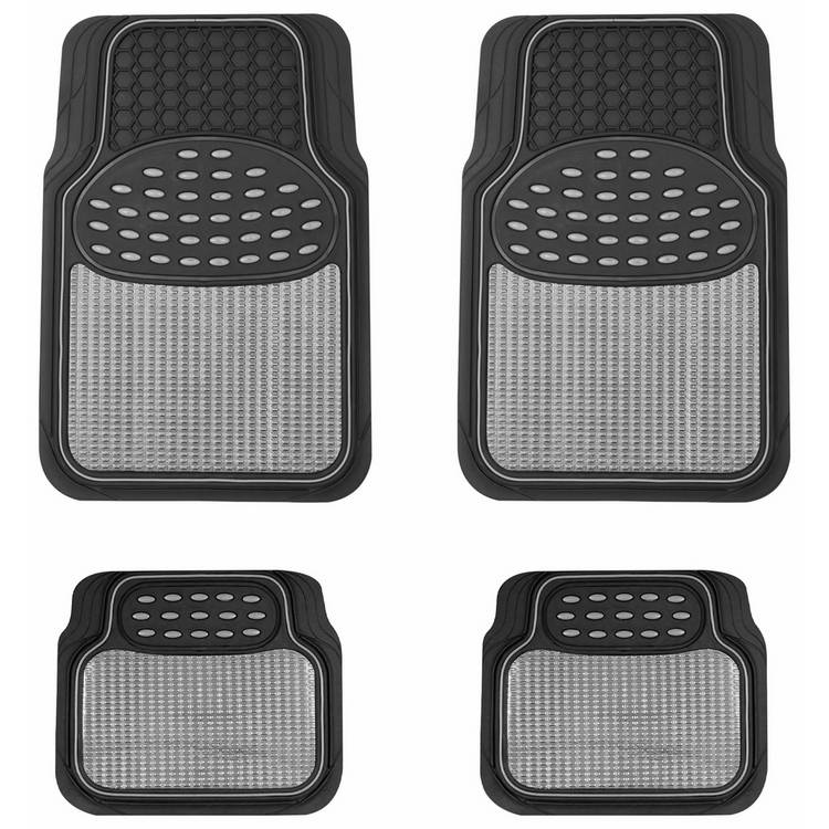 Streetwize heavy-duty rubber car mat set chrome trim - British product