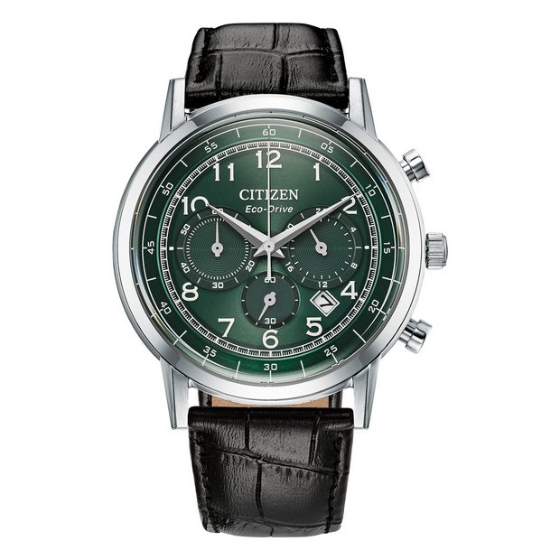Citizen men's watch green dial leather strap 42mm, imported from the UK