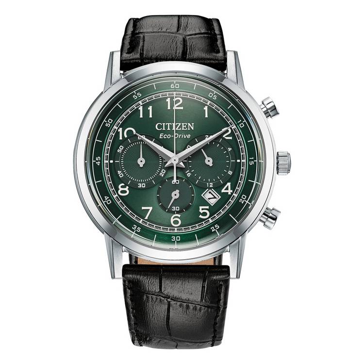 Citizen men's watch green dial leather strap 42mm, imported from the UK
