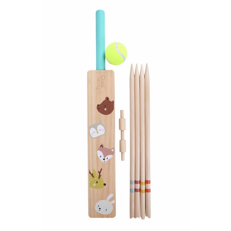 Chad Valley wooden kids cricket set with bat ball and stumps (British brand)