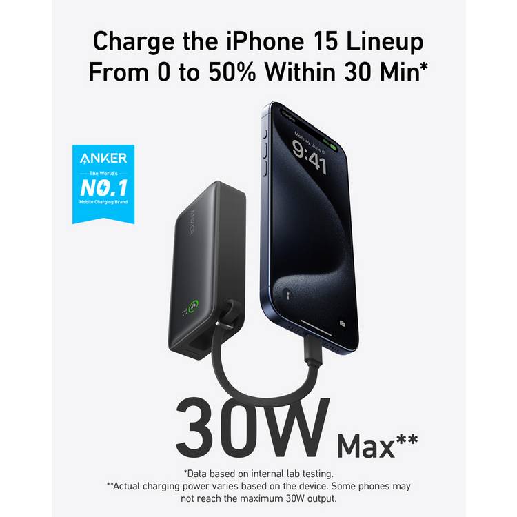 Anker 10000mAh Nano Power Bank with built-in USB-C cable, UK version