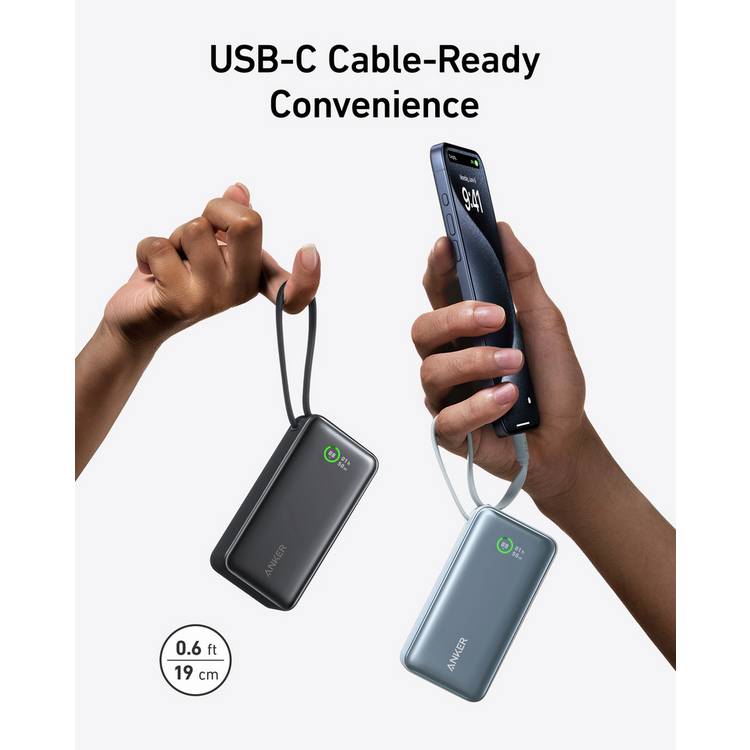 Anker 10000mAh Nano Power Bank with built-in USB-C cable, UK version