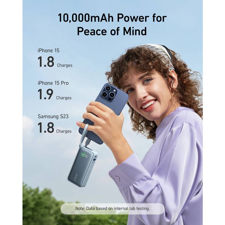 Anker 10000mAh Nano Power Bank with built-in USB-C cable, UK version