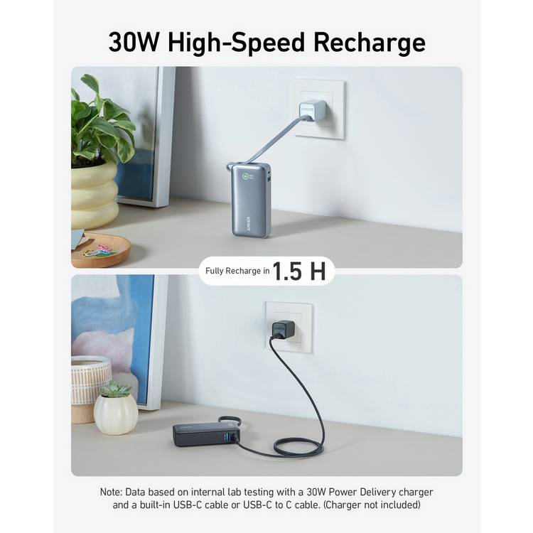 Anker 10000mAh Nano Power Bank with built-in USB-C cable, UK version