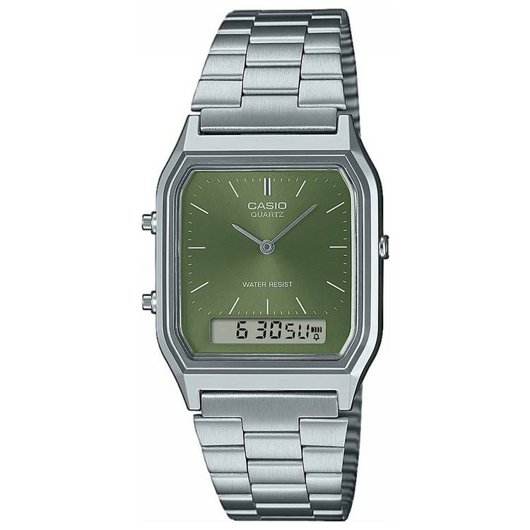 Casio Classic Green dual display stainless steel watch (British brand)