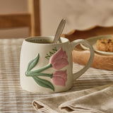 Argos Home ceramic mug with pink tulips, UK version
