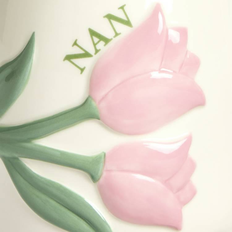 Argos Home ceramic mug with pink tulips, UK version