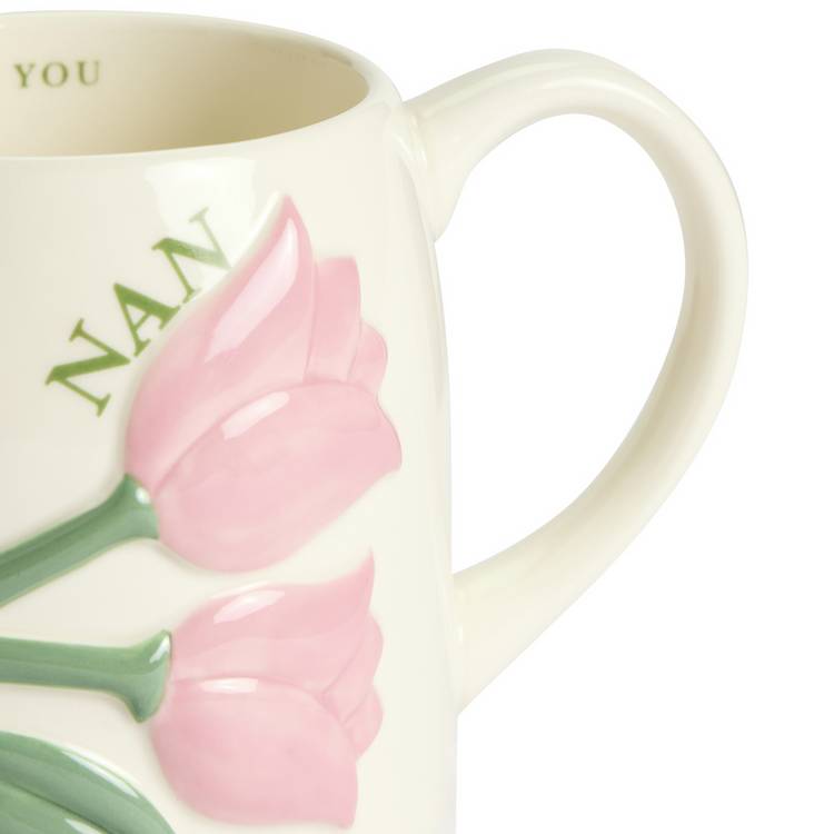 Argos Home ceramic mug with pink tulips, UK version