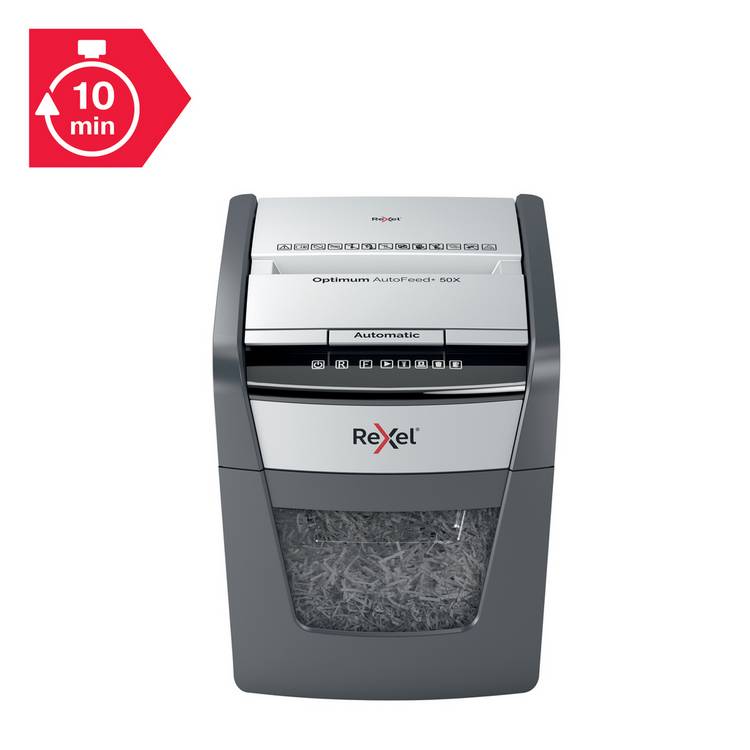 Rexel Optimum AutoFeed 50X cross cut shredder, UK version