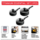 Tefal aluminium saucepan set black, imported from the UK
