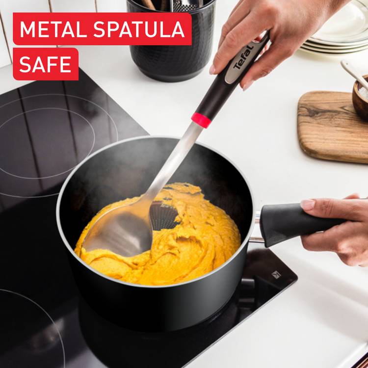 Tefal aluminium saucepan set black, imported from the UK