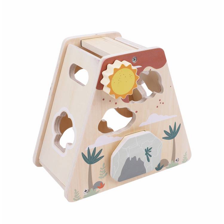 Chad Valley wooden dinosaur shape sorter toy, imported from the UK