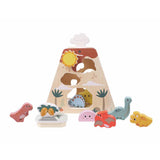 Chad Valley wooden dinosaur shape sorter toy, imported from the UK