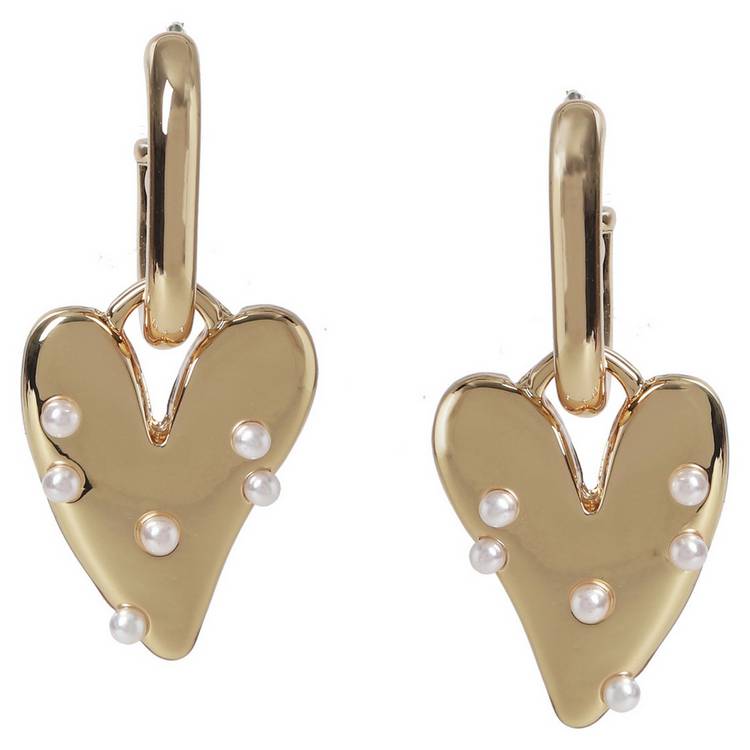 Liars & Lovers gold tone heart pearl drop earrings - British product