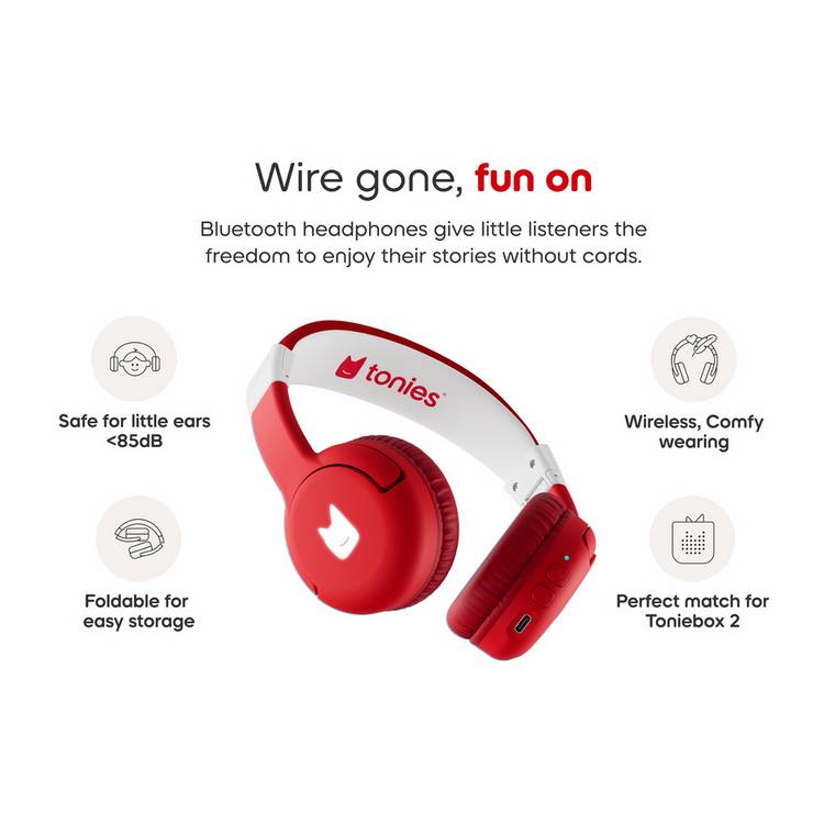Tonies red Bluetooth headphones for Toniebox 2 (British brand)