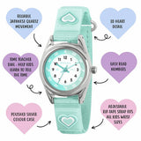 Tikkers kids watch aqua heart gift set (British brand)