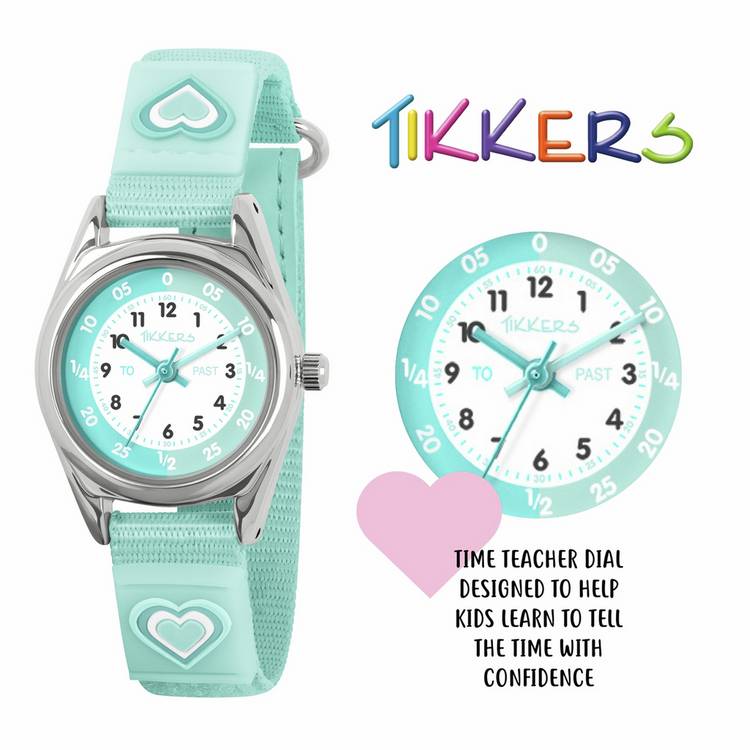 Tikkers kids watch aqua heart gift set (British brand)